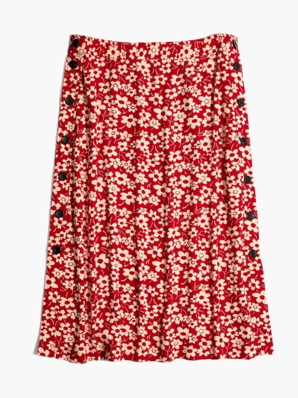 MADEWELL Red Floral Midi Skirt Side Buttons Retro Cranberry Full Bloom Size 2